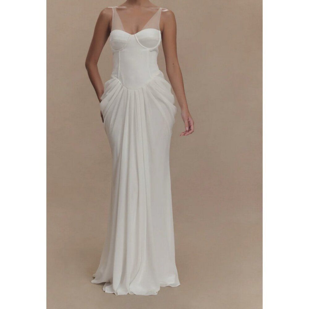 Meshki Roxanne Velvet Corset Maxi Dress White XS NWT